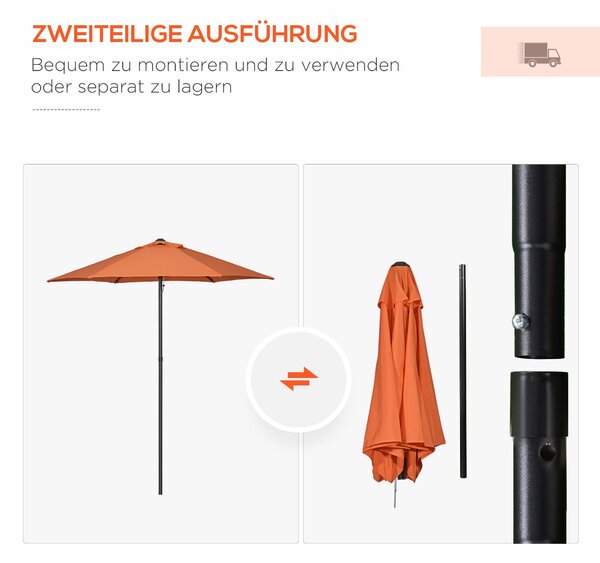 Slunečník Outsunny Ø196 cm, šestiúhelníkový balkonový slunečník, odolný proti větru, stabilní tržní slunečník s kličkou, sluneční ochrana pro pláž, ba