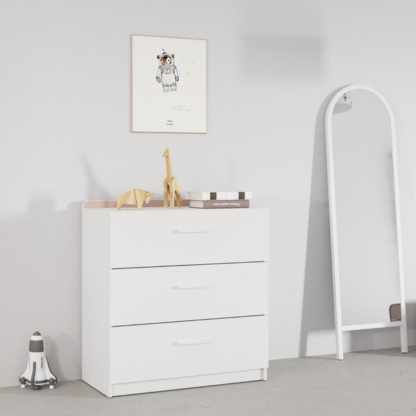 Komoda ARLO se 3 zásuvkami, bílá, šířka 77 cm