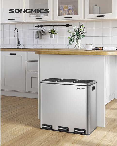 Koš na separování odpadu SORT 54l (3x18 l), stříbrná SongmicsHome