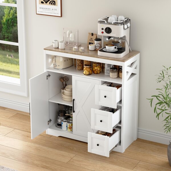 Skandinávský stylový příborník se 3 zásuvkami a 2 dvířky z MDF – čistý design, praktický úložný prostor, ekologické materiály a snadná montáž