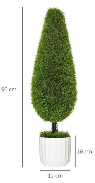 HOMCOM Sada 2 Umělých Cypřišů 90 cm, Faux Strom s UV Ochrannou, Umělá Rostlina, Plastové Umělé Rostliny v Květináči, Falešná Rostlina, která vypadá ja