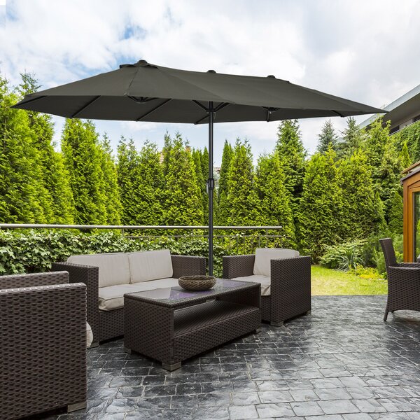 Outsunny Dvojitý Slunečník 455 x 265 cm, UV Ochrana Slunečníku s Ručním Kolečkem, Slunečník na Balkon, Plážový Slunečník Odolný proti Větru, Ochrana p