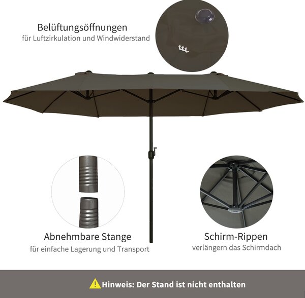 Outsunny Dvojitý Slunečník 455 x 265 cm, UV Ochrana Slunečníku s Ručním Kolečkem, Slunečník na Balkon, Plážový Slunečník Odolný proti Větru, Ochrana p