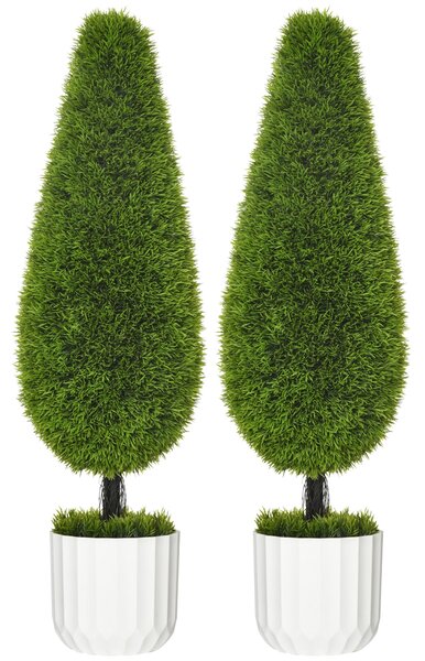 HOMCOM Sada 2 Umělých Cypřišů 90 cm, Faux Strom s UV Ochrannou, Umělá Rostlina, Plastové Umělé Rostliny v Květináči, Falešná Rostlina, která vypadá ja