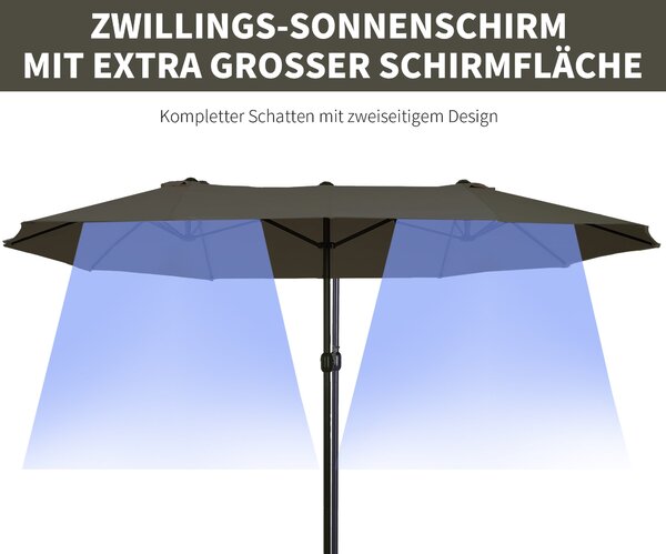 Outsunny Dvojitý Slunečník 455 x 265 cm, UV Ochrana Slunečníku s Ručním Kolečkem, Slunečník na Balkon, Plážový Slunečník Odolný proti Větru, Ochrana p