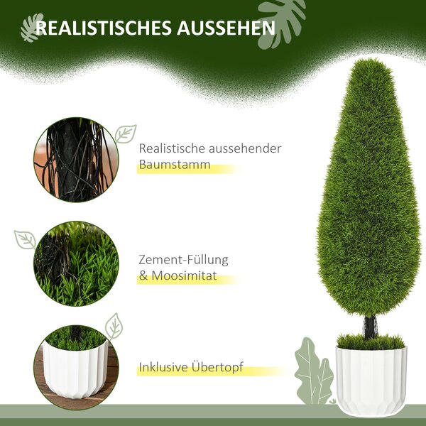 HOMCOM Sada 2 Umělých Cypřišů 90 cm, Faux Strom s UV Ochrannou, Umělá Rostlina, Plastové Umělé Rostliny v Květináči, Falešná Rostlina, která vypadá ja