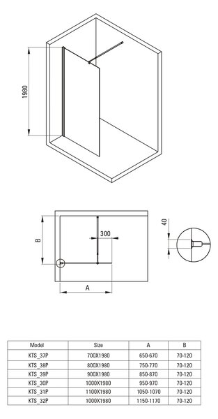 Deante Kerria Plus sprchová zástěna walk-in 90 cm černá matný/průhledné sklo KTS_N39P