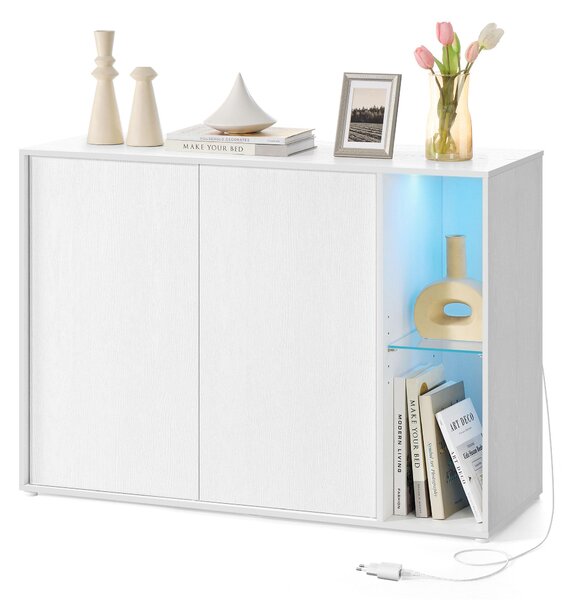 SONGMICS HOME Superrychlá montáž bez použití nářadí, příborník s osvětlením, úložná skříňka, TV skříňka, skleněná police, beznástrojová technologie