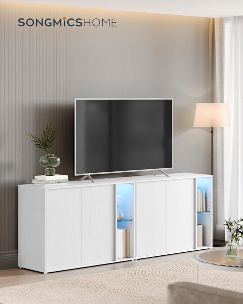 SONGMICS HOME Superrychlá montáž bez použití nářadí, příborník s osvětlením, úložná skříňka, TV skříňka, skleněná police, beznástrojová technologie