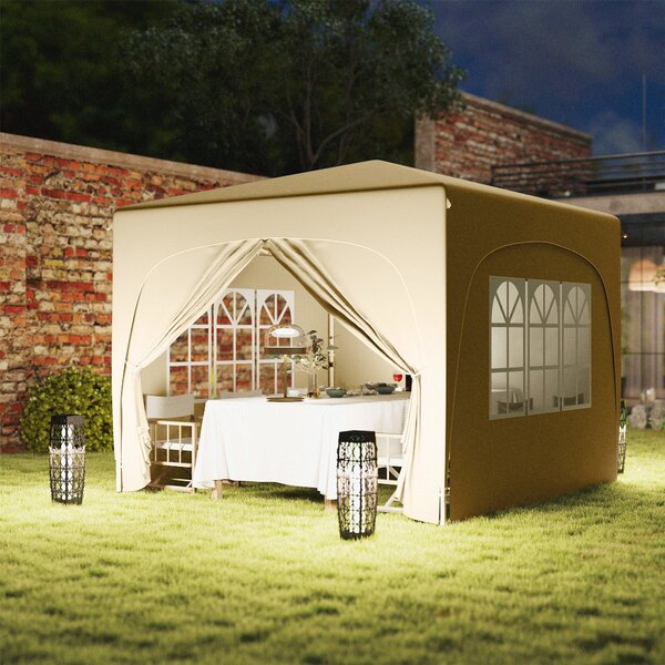 Outsunny Pavilon 3x3m, Voděodolný Stabilní Zimní Skládací Pavilon, UV Ochrana 50+, Skládací Party Stan se 4 Bočními Panely a Taškou pro Camping do Zah