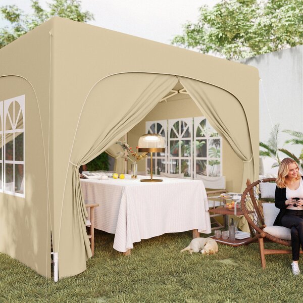 Outsunny Pavilon 3x3m, Voděodolný Stabilní Zimní Skládací Pavilon, UV Ochrana 50+, Skládací Party Stan se 4 Bočními Panely a Taškou pro Camping do Zah