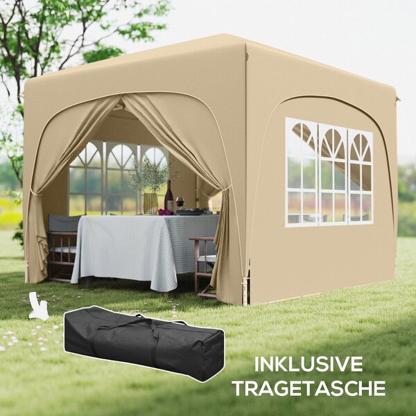 Outsunny Pavilon 3x3m, Voděodolný Stabilní Zimní Skládací Pavilon, UV Ochrana 50+, Skládací Party Stan se 4 Bočními Panely a Taškou pro Camping do Zah