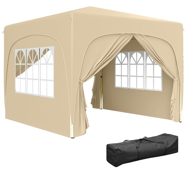 Outsunny Pavilon 3x3m, Voděodolný Stabilní Zimní Skládací Pavilon, UV Ochrana 50+, Skládací Party Stan se 4 Bočními Panely a Taškou pro Camping do Zah