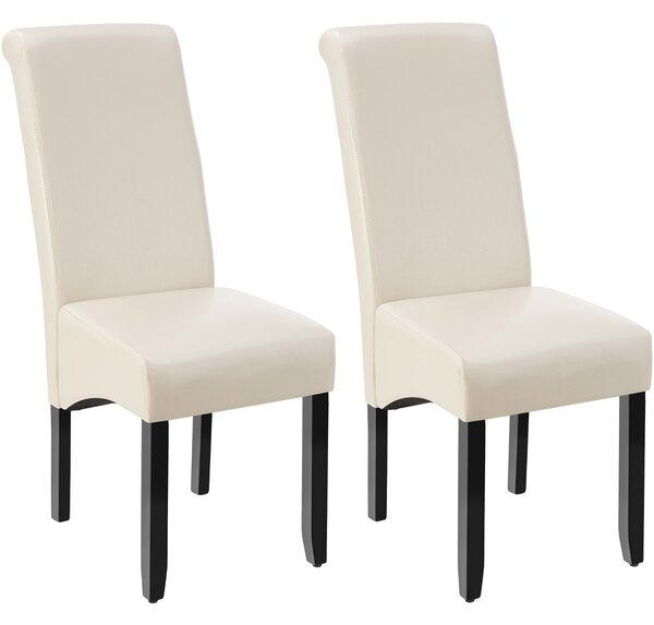 Tectake Jídelní židle ergonomická, masivní dřevo - krémová,Sada 2 kusů