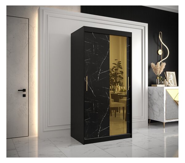 Designová šatní skříň se zlatým zrcadlem MADLA 2 - šířka 100 cm, černá