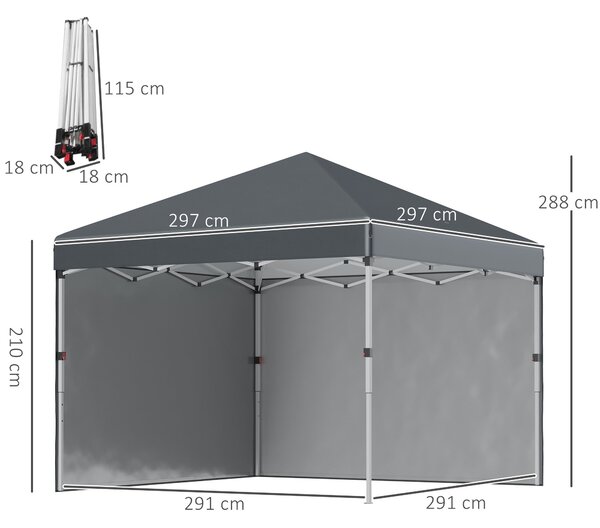 Pavilion Outsunny 3x3m, voděodolný stabilní zimní skládací pavilion s 2 bočními stěnami, UV ochrana 30+, sklopný párty stan s taškou, zahradní pavilio