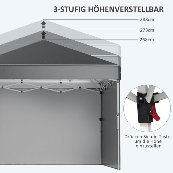 Pavilion Outsunny 3x3m, voděodolný stabilní zimní skládací pavilion s 2 bočními stěnami, UV ochrana 30+, sklopný párty stan s taškou, zahradní pavilio