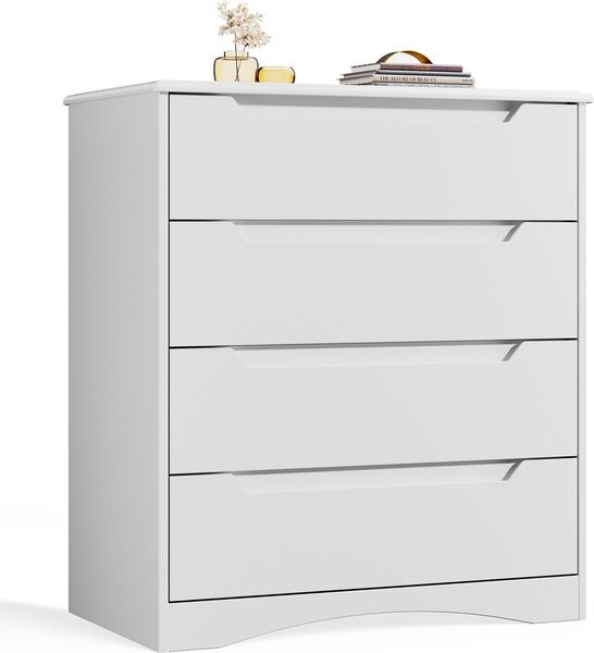 Bealife AP22 Komoda, moderní komoda se 4 zásuvkami 71x41x82 cm, komoda do obývacího pokoje/ložnice, příborník, bílá barva