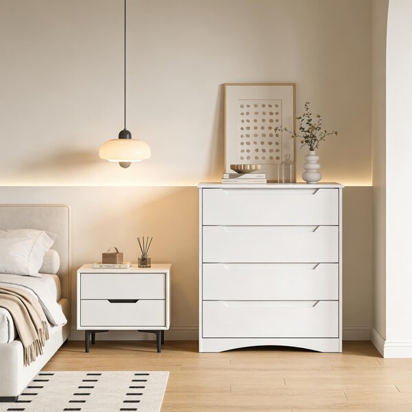 Bealife AP22 Komoda, moderní komoda se 4 zásuvkami 71x41x82 cm, komoda do obývacího pokoje/ložnice, příborník, bílá barva