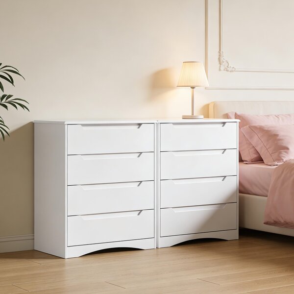 Bealife AP22 Komoda, moderní komoda se 4 zásuvkami 71x41x82 cm, komoda do obývacího pokoje/ložnice, příborník, bílá barva
