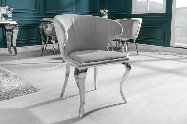 Elegantní židle MODERN BAROCK II šedá sametová nerezová jídelní židle kuchyňská židle