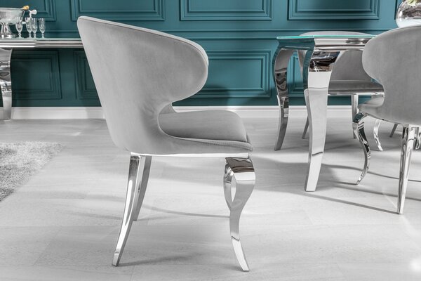 Elegantní židle MODERN BAROCK II šedá sametová nerezová jídelní židle kuchyňská židle