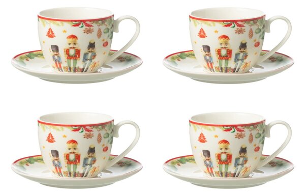4ks šálek s podšálkem s Louskáčky Chris Nutc v krabičce - 9*15*7 cm / 220 ml - J-Line by Jolipa