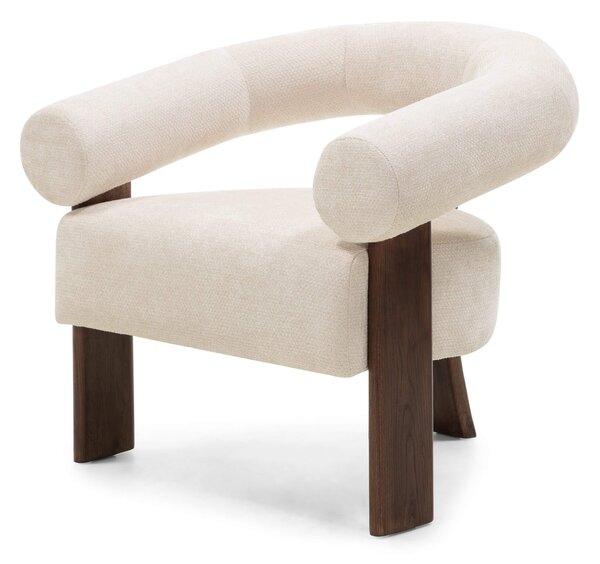 Krémové designové křeslo KOKEI ALIA, dekor ořech