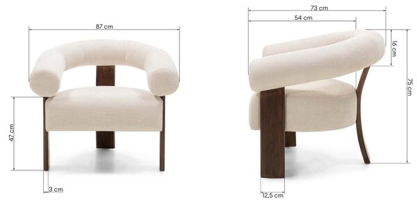 Krémové designové křeslo KOKEI ALIA, dekor ořech