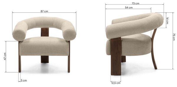 Béžové designové křeslo KOKEI ALIA, dekor ořech