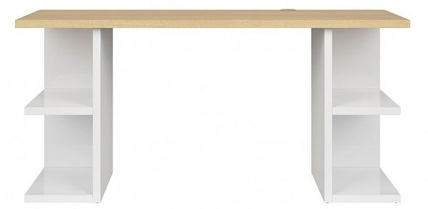 Denton psací stůl BIU/160, bílý lesk/dub polský