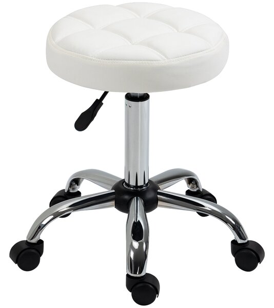 Vinsetto Rolling Stool - výškově nastavitelný pracovní stůl, otočný salónní stůl pro kancelář, masáže, umělá kůže, bílý Ø35,5 x 51-67 cm | Aosom