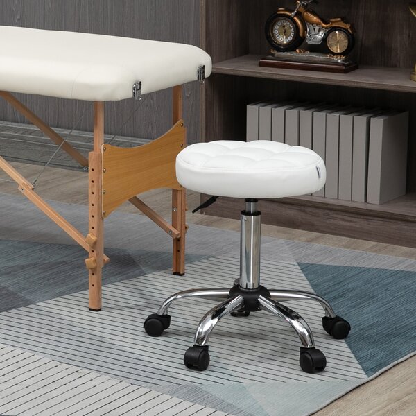 Vinsetto Rolling Stool - výškově nastavitelný pracovní stůl, otočný salónní stůl pro kancelář, masáže, umělá kůže, bílý Ø35,5 x 51-67 cm | Aosom