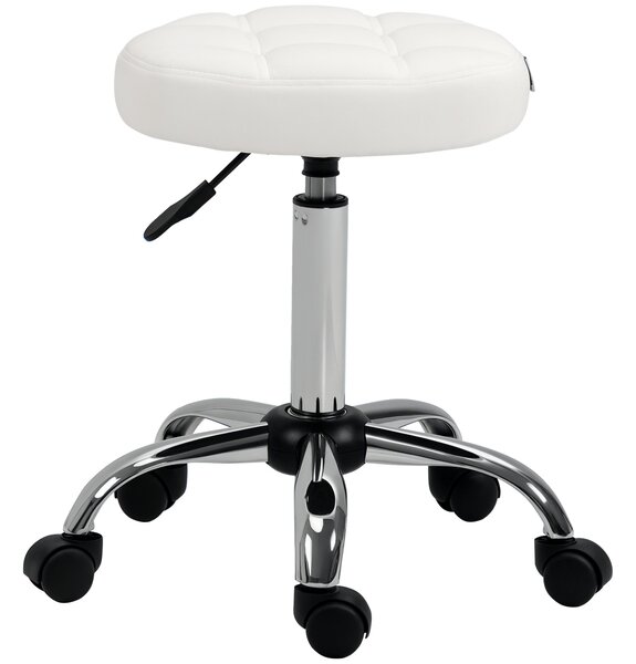 Vinsetto Rolling Stool - výškově nastavitelný pracovní stůl, otočný salónní stůl pro kancelář, masáže, umělá kůže, bílý Ø35,5 x 51-67 cm | Aosom