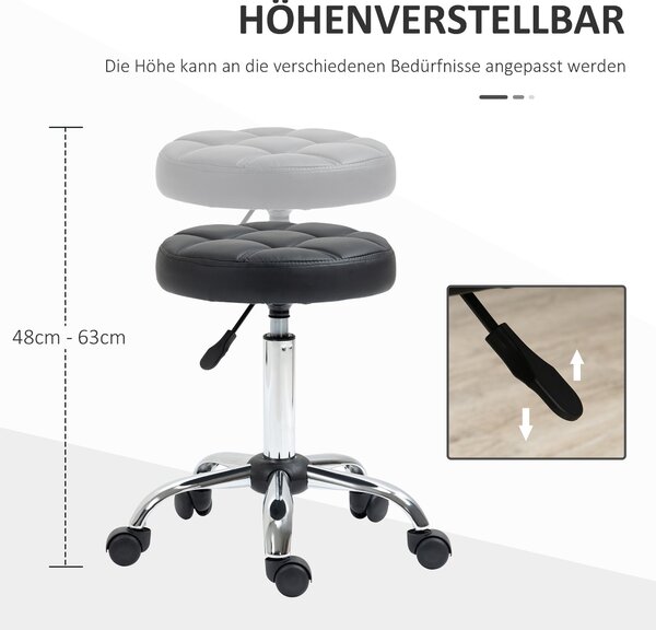 Vinsetto Otočný Stolek s Nastavitelnou Výškou, Otočný Stolek pro Kancelář a Masáže, Umělá Kůže Černá Ø35,5 x 51-67 cm | Aosom