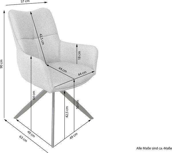 Jídelní židle byLIVING, set 2 kusů, model HAMILTON, otočná o 360 stupňů, potah z tkaniny, barva taupe, kovová konstrukce, barva černá, kuchyňská židle s područkami, rozměry: šířka 57, výška 90, hloubka 63 cm