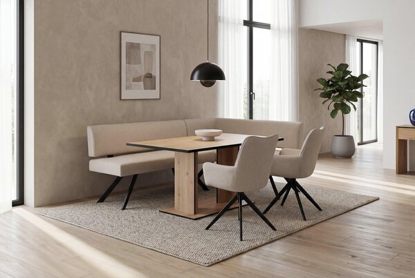 Jídelní židle byLIVING, set 2 kusů, model HAMILTON, otočná o 360 stupňů, potah z tkaniny, barva taupe, kovová konstrukce, barva černá, kuchyňská židle s područkami, rozměry: šířka 57, výška 90, hloubka 63 cm