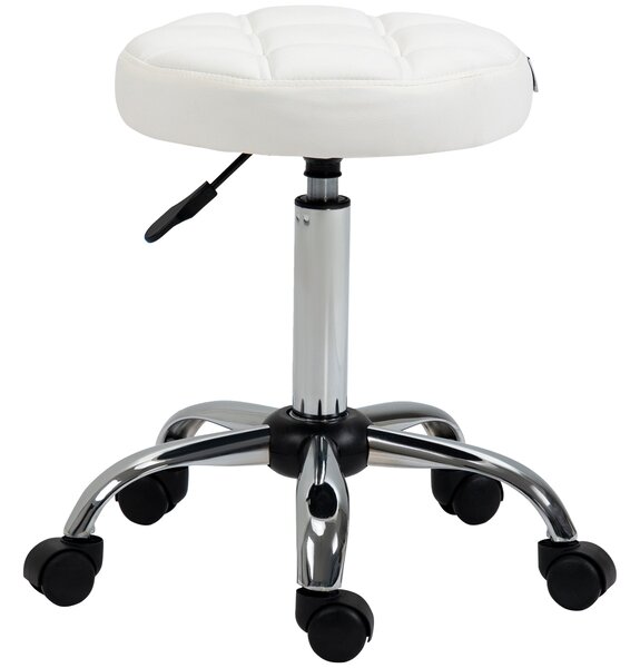 Vinsetto Rolling Stool - výškově nastavitelný pracovní stůl, otočný salónní stůl pro kancelář, masáže, umělá kůže, bílý Ø35,5 x 51-67 cm | Aosom
