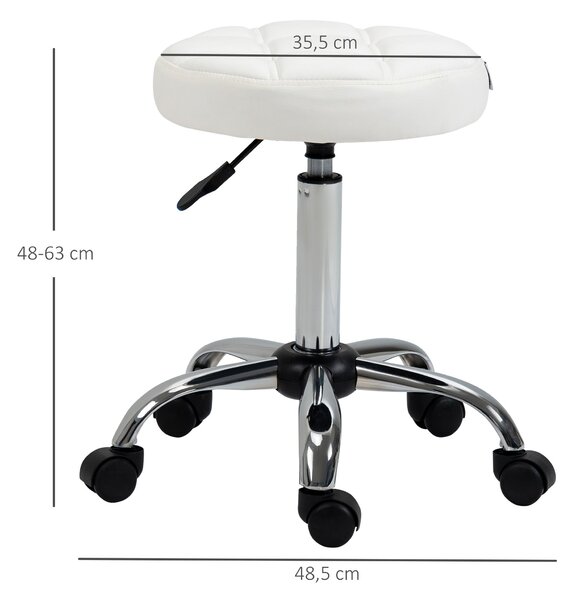 Vinsetto Rolling Stool - výškově nastavitelný pracovní stůl, otočný salónní stůl pro kancelář, masáže, umělá kůže, bílý Ø35,5 x 51-67 cm | Aosom