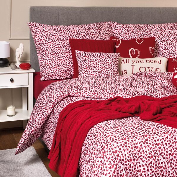 Povlečení KLASIK srdíčka bíločervená ruby 140 x 200/70 x 90 cm
