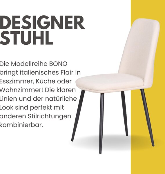 Albatros BONO látková židle béžová - sada 2 jídelních židlí v moderním retro designu DEKRA-testovaný, snadno udržovatelný látkový potah