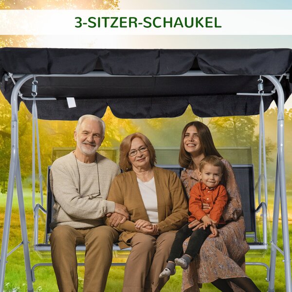Outsunny Hollywoodský houpací závěs s nastavitelným slunečníkem, houpací lavička pro 3 osoby s protiskluzovými nohami, nosnost až 240 kg, zahradní leh