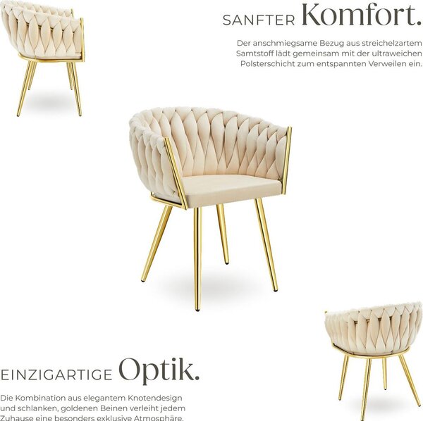 Tectake® Set jídelní židle Astano čalouněná, se sametovým potahem, pletený vzor 60,5 x 55 x 75 cm