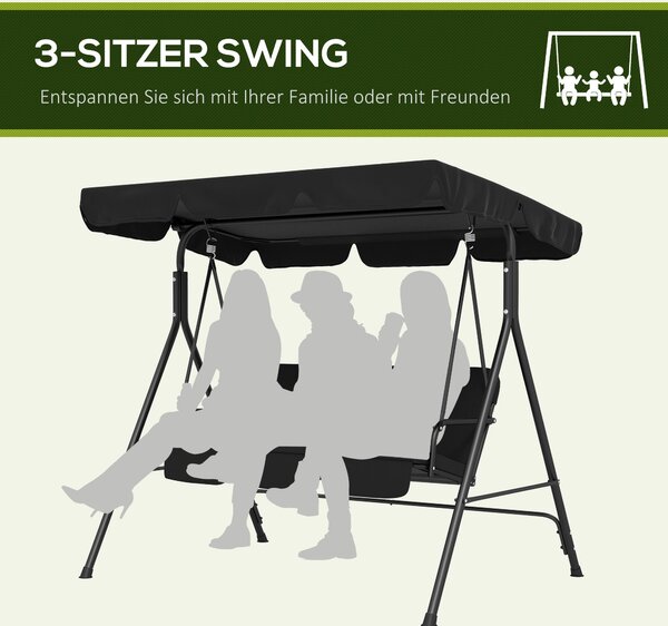 Outsunny Hollywood Houpačka s Nastavitelnou Slunečníkem, 3-Místná Zahradní Houpačka se Protiskluzovými Nohami, Voděodolná Zahradní Lavice, 172x110x153