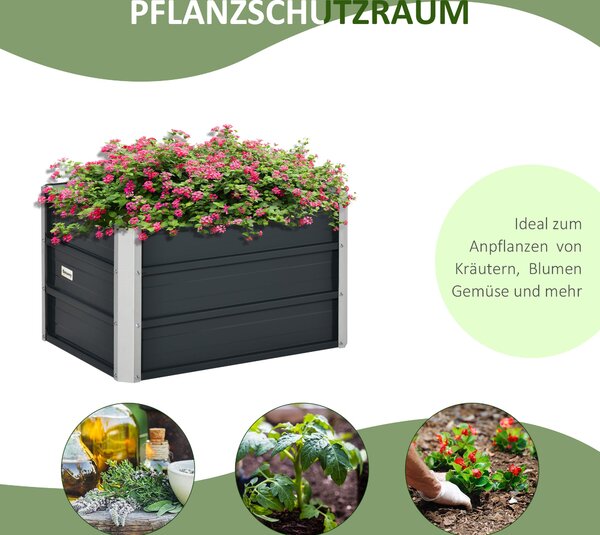 Vyvýšený záhon Outsunny z oceli – Zahradní květináč s rukavicemi, tmavě šedý 66 x 47 x 40 cm | Aosom