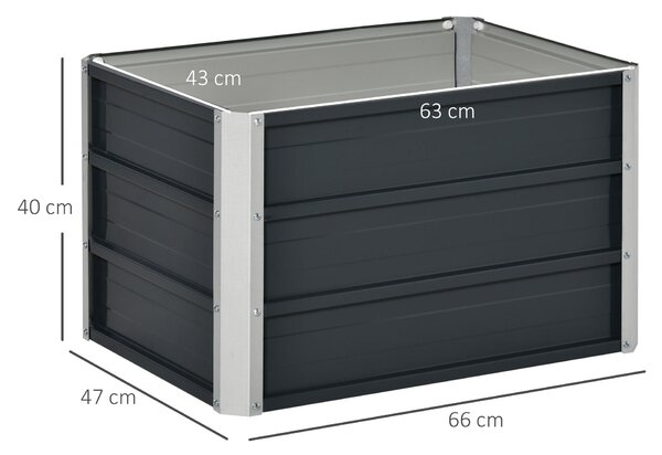 Vyvýšený záhon Outsunny z oceli – Zahradní květináč s rukavicemi, tmavě šedý 66 x 47 x 40 cm | Aosom
