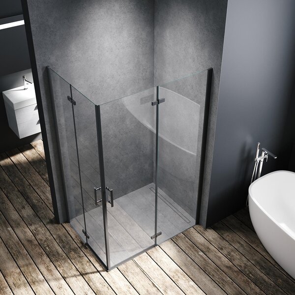 SONNI černý sprchový kout 80x120x195cm křídlové skládací dveře rohový sprchový kout 6mm NANO čiré sklo závěsné skládací dveře rohový vstup koupelna