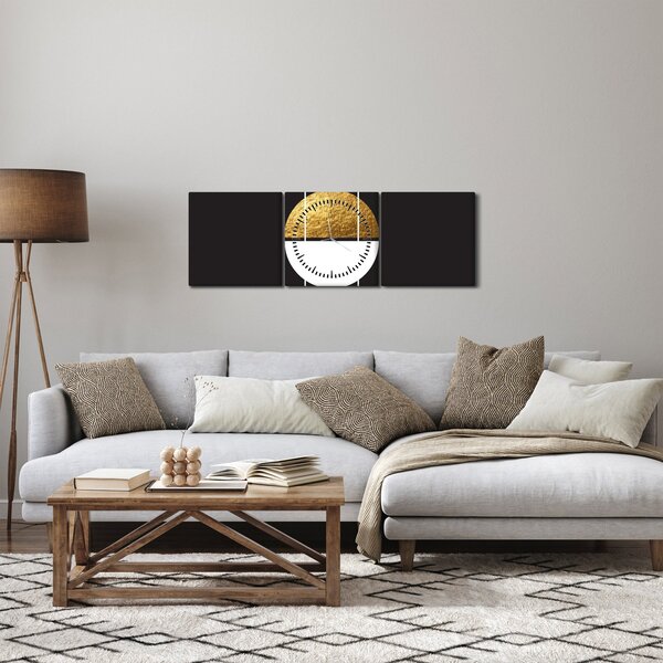 Obraz - Abstrakce zlatá a černá N⁰1 (s hodinami) (90x30 cm)