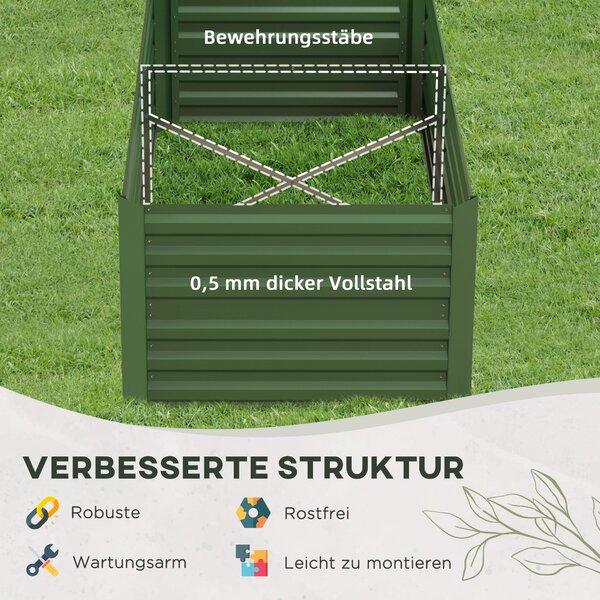 Vyvýšený zahradní záhon Outsunny z oceli, rostlinný záhon, studený rám, skládatelná nádoba na rostliny 180x90x60cm pro zahradu, balkon, terasu, zeleni