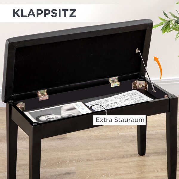 HOMCOM Klavírní Stolička, Klavírní Lavice s Ukrytým Úložným Prostorem, Klavírní Lavice s Umělou Kůží, Klavírní Židle pro Klavír, Klávesy, 75 x 35 x 49